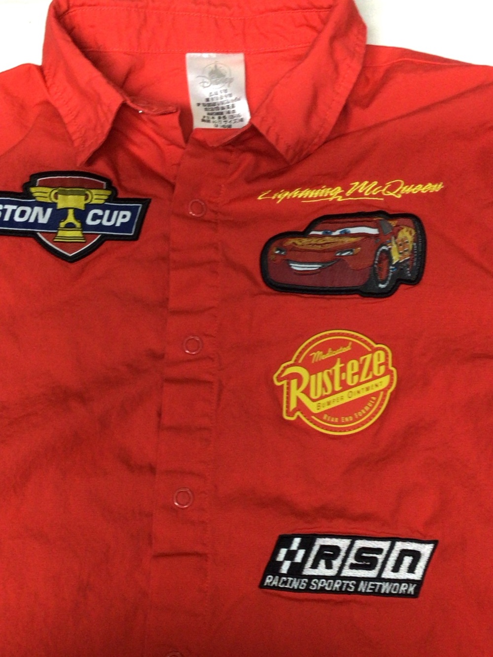Disney Red Button-Front Racing Shirt with Cars Patches  KA CHOW    McQueen - Picture 7 of 11